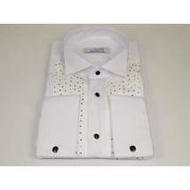 Men CEREMONIA Tuxedo Shirt Rhinestone Cotton Turkey #Milano 13 White Wing Tip image 3