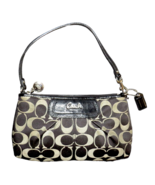 Coach Signature C Black Tan Canvas Leather Trim Wristlet Purse Coach Charms - $19.99