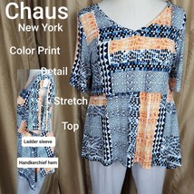 Chaus New York Color Print Detail Stretch Top Size XL - £9.37 GBP