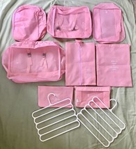 Lot Of 8 Pink Assorted Sized Polyester/Thin Travel Bags Zips &amp; 2~4 Tier Hangers  - £14.86 GBP