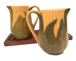 Pair of VTG Shawnee Pottery Corn King Pattern No. 70 Ceramic 4 7/8&quot; Pitchers - £14.53 GBP