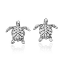 Textured Swimming Sea Turtles .925 Silver Earrings - £15.68 GBP
