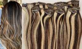 18&quot;,20&quot;,22&quot;,24&quot; 100% Remy Human Highlighted Hair Extensions 7Pcs Clip in #4/613 - £62.57 GBP+