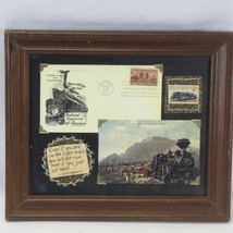 1303 Log train Postcard and Stamp US Railroad Engineers of America Framed - $28.41