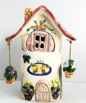Hand Painted Ceramic Tealight Candle Holder House with Flower Pots - £16.02 GBP