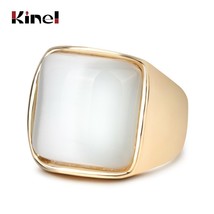 Luxury Punk White Opal Ring For Women Fashion Dubai Gold Jewelry Simple Big Wedd - £6.05 GBP