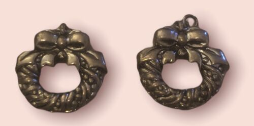 Wreath Silver Colored Miniature Pendant Charm Set Of 2  - $4.87