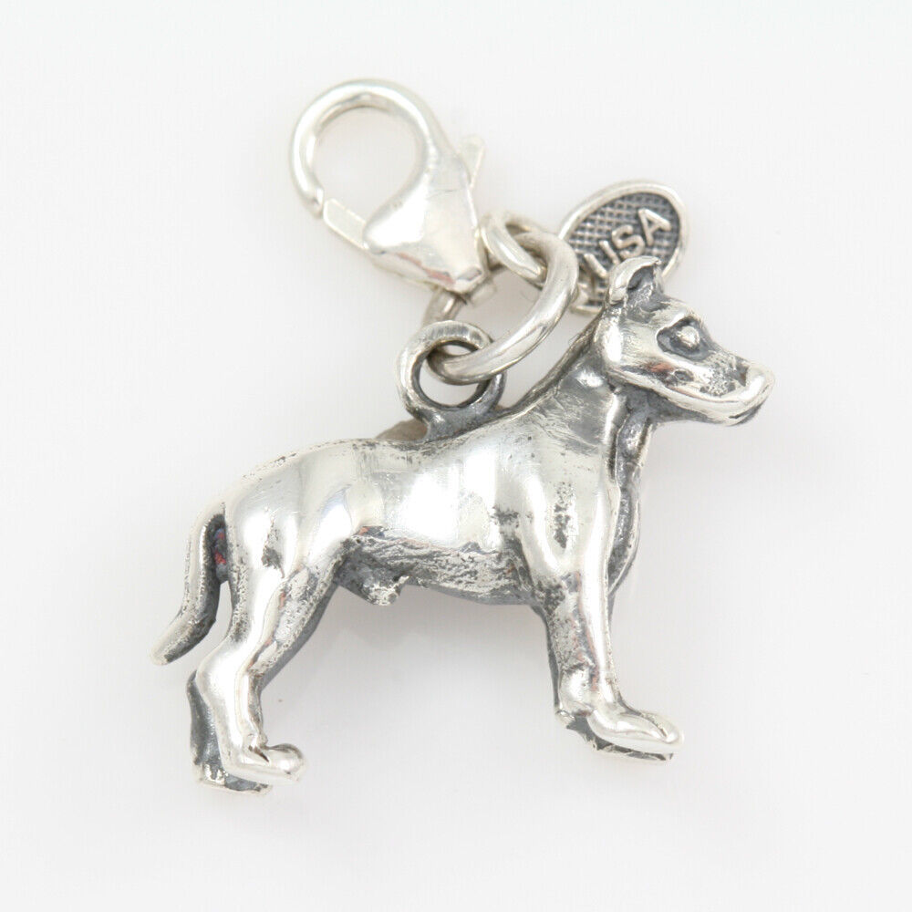 Pit bull Dog Charm 3-d Solid Sterling Silver - $50.21