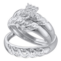 10k White Gold His &amp; Her Round Diamond Cluster Matching Bridal Wedding R... - $6,538.68 MXN