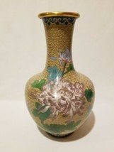 Vintage Chinese Cloisonne Brass Vase Floral Design - $64.35