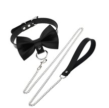 Bow-Knot Choker Punk Hauling Chain PU Leather Collar - £37.22 GBP