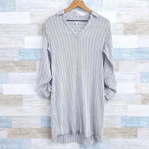 Sonoma Textured Popover Shirt Dress Gray White Stripe Long Sleeve Womens... - £13.91 GBP