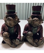 Vintage Resin Monkey Candlestick Holder set of 2 wearing top hat - $34.65