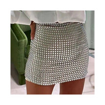 Silver Sequin Mini Skirt   High Rise Sequined Clubwear Dancewear Stretchy Sizes  - £23.58 GBP