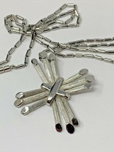 Crown Trifari Crucifix Cross Silver Tone Mid Century Pendant Necklace Ma... - $30.35