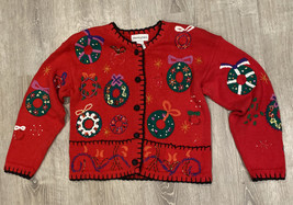 VINTAGE Women&#39;s L Bloomingdale&#39;s Christmas Cardigan Sweater Made in Hong... - £171.23 GBP