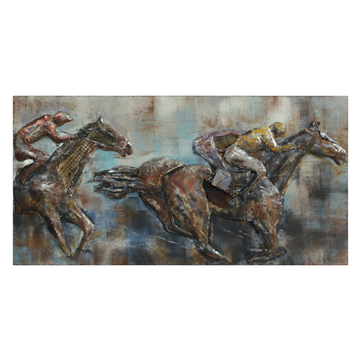 Primo Mixed Media Hand Painted Iron Wall Sculpture - Race Day - $433.17