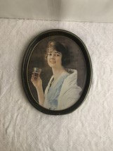 Vintage 1973 COCA COLA Oval Metal  Tray – 15&quot; x 12 1/2&quot; Girl Drinking Coke - $26.39