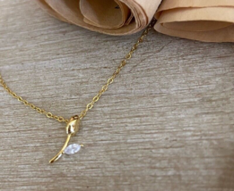 14K Gold Tulip Stem Necklace, S925 Silver, small, tiny, flower, chain, dainty - £40.90 GBP
