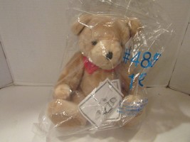 Russ Berrie Plush Bear 16&quot; Tan Fur Fully Jointed New Valentine&#39;s Day Red Bow - £3.66 GBP