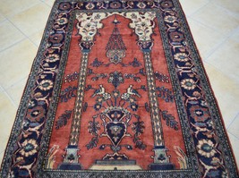 4&#39;1 x 6&#39;8 Bird Lamp Prayer Carpet Vintage Handmade Oriental Wool Area Rug 4 x 7 - £569.54 GBP