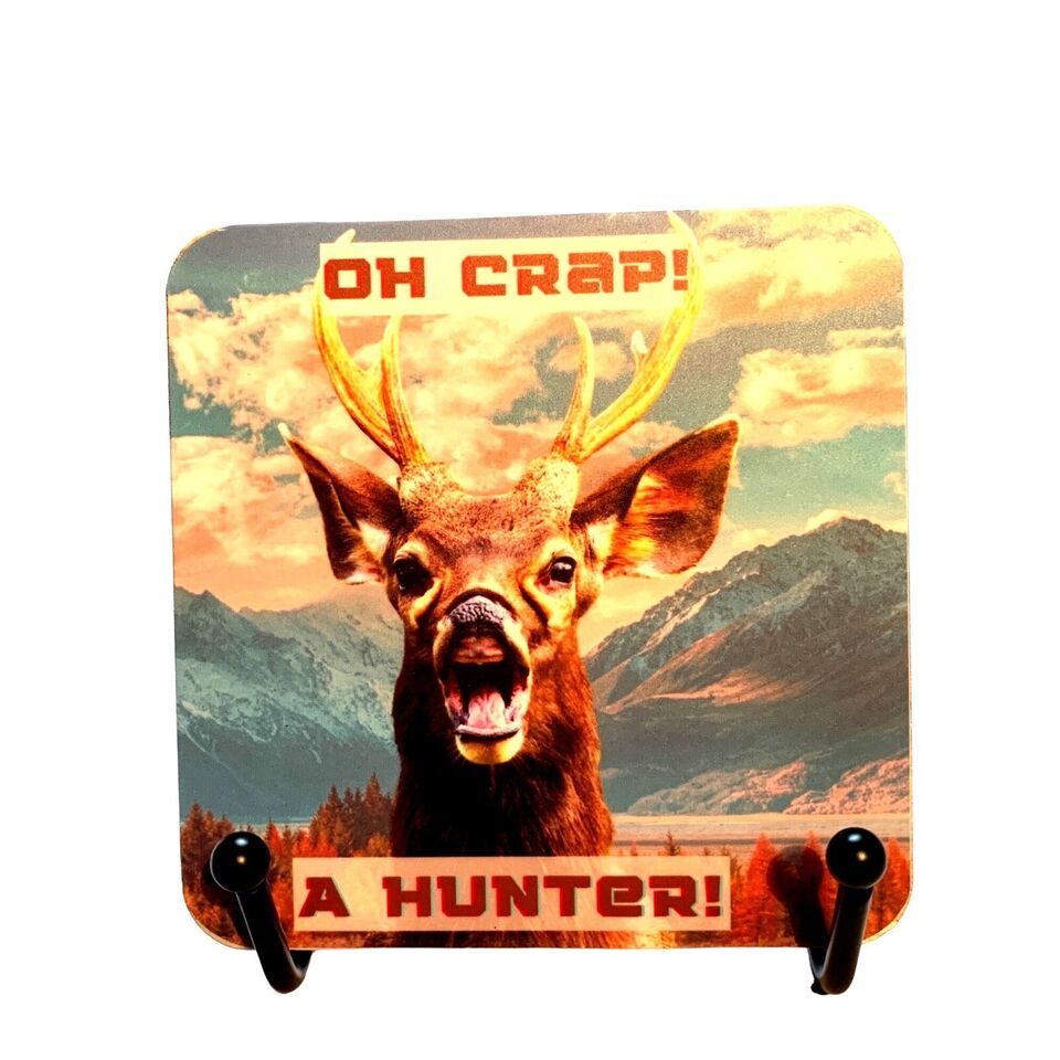 Oh Crap A Hunter Bar Pulpboard Set of 4 Square Round Corner Drink Coasters