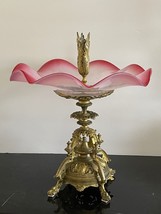 Vintage Fantastic Victorian Pink Opalescent Glass and Bronze Stand Cente... - £388.46 GBP