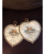 vintage Pair Of 2 Heart Shaped Pit Holders CottageCore Cottage Bless Our... - $16.80