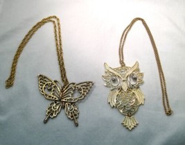 Vintage Huge Owl &amp; Butterfly Articulated Pendant Necklaces K1498 - $27.72