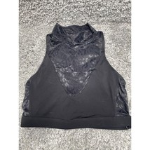 Womens Victorias Secret Sheer Leopard Lace Mock Neck Crop Top Black Sleeveless - $23.67