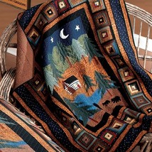 Donna Sharp Midnight Bear Quilted Throw Blanket Wall Cotton 50&quot; x 60&quot; Lodge Blue - £98.65 GBP