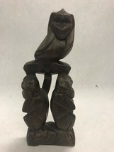 Stacked Monkey SEE HEAR SPEAK no evil totem wood carved Vintage figurine 9 inch - £30.06 GBP