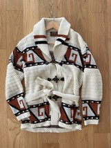 VTG Tundra 100% Wool Cowichan Aztec Tribal Cardigan XL Sweater Waist Tie Heavy - £141.92 GBP