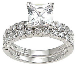1.5 CT Princess Cut CZ Wedding Band Engagement Ring Set Bridal Silver Size 5-9 - £41.62 GBP