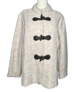Venario Dina 100% Wool Womens Ivory Sweater Jacket w/ Faux Leather Toggl... - $44.54