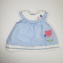 Little Bitty Baby Girls Dress 6 9 Months Blue White Gingham Seersucker Flower - £18.56 GBP