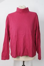LL Bean XL Red Pink Stripe Cotton Long Sleeve Turtleneck Top - $22.80