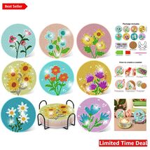 Complete 8-Piece Diamond Painting Coasters Kit with Cork Bottoms for DIY... - $28.66