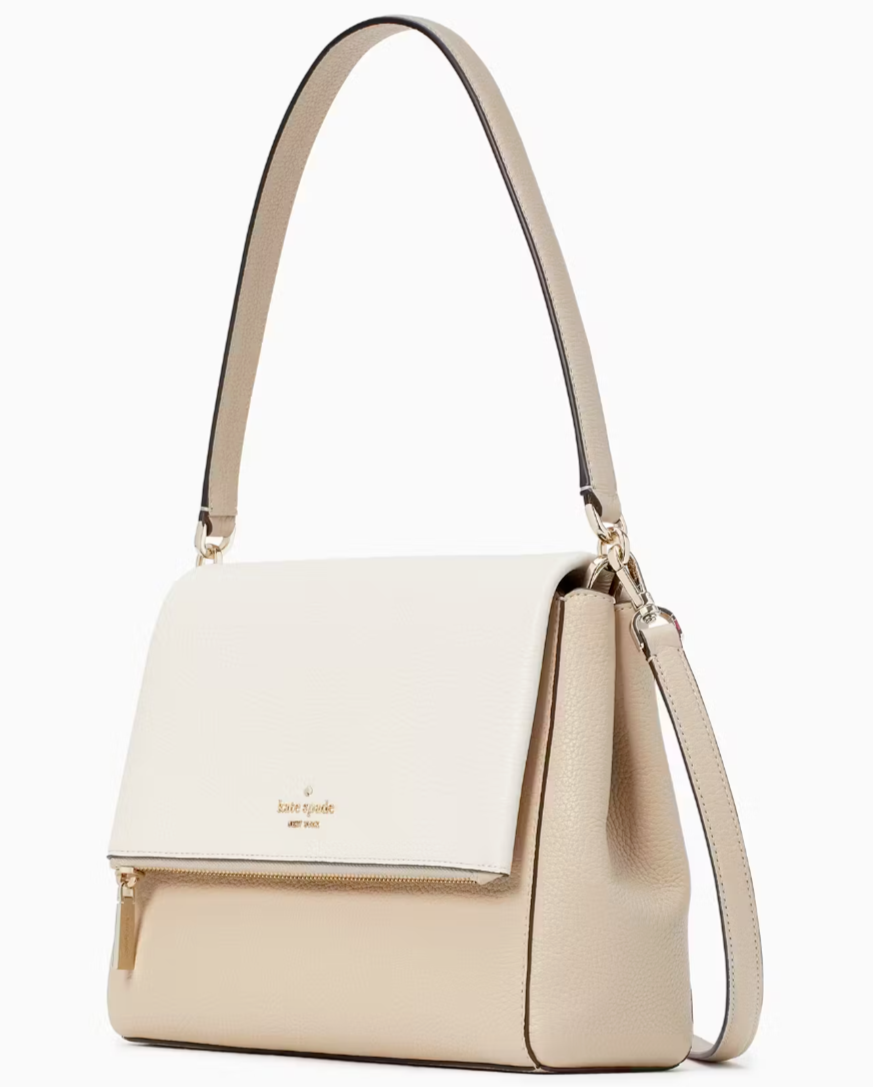 Kate Spade Leila Medium Flap Shoulder Bag Beige White Leather K6762 NWT $399 FS