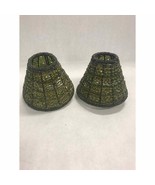 Pair Beaded Candle shade glass insert Green lamp 4 by 5 inch bedroom vanity - £31.25 GBP