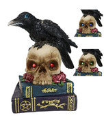 Raven Crow Perching On Skull With LED Eyes And Spell Books Of Prophecy F... - $43.45 CAD