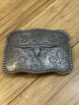 Vintage Silver Tone Brahma Bull Belt Buckle Cowboy Rancher KG JD - £19.41 GBP