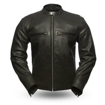 Men&#39;s Biker Leather Turbine Perforated Naked Cowhide Biker Jacket By FirstMFG - £161.45 GBP