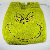 Dr Seuss Green Sherpa Embroidered Grinch Face Sweater Unisex Size M Slee... - $29.70