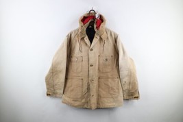 Vintage 80s Carhartt Mens 44 Thrashed Blanket Lined Hooded Chore Barn Jacket USA - £142.37 GBP