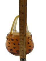Hand Blown Art Glass Amber Leopard Print Handbag Purse Basket Planter Va... - £21.32 GBP