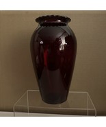 Vintage Anchor Hocking 9” Royal Ruby Scalloped Edge Vase Red Glass - $26.89