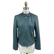 NWOT Liebeskind Berlin Lamb Leather Biker Jacket Blue Green L Feather Li... - $246.51