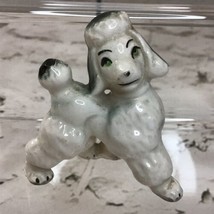 Vintage Porcelain Poodle Figurine White Puppy Dog Green Eyes Approx 2” Tall - $11.88