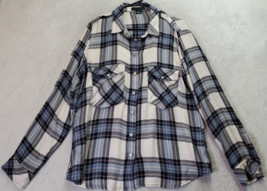 Sanctuary Shirt Womens Large Multi Plaid Flannel 100% Rayon Collared Snap Button - £15.22 GBP
